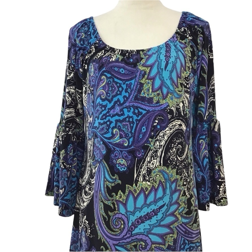 Virginia Ledakis Palm Beach Paisley Bell Sleeve Shift Dress Women’s Size… - Picture 5 of 8